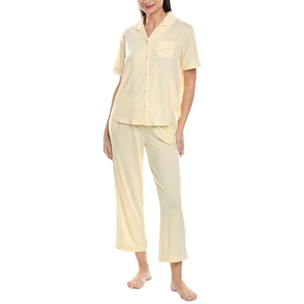 Flora By Flora Nikrooz Womens  2Pc Knit Notch Collar Capri Pajama Set, Yellow